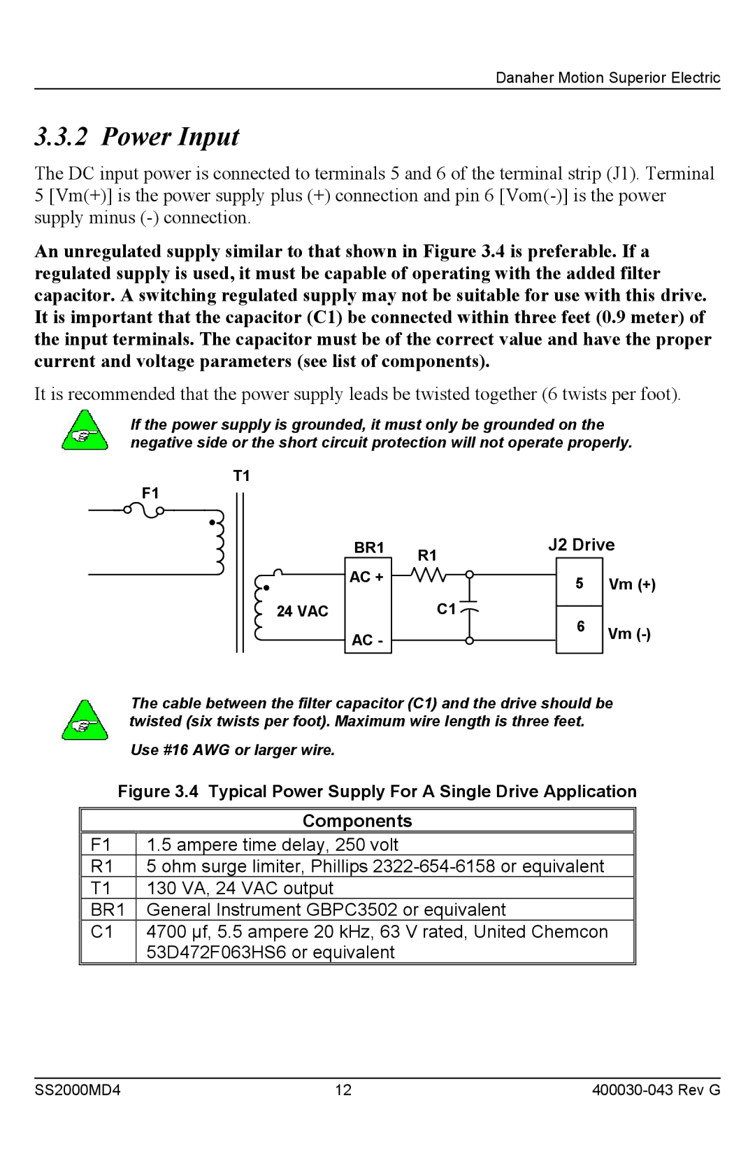 Superior SS2000MD4 installation instructions Power Input 