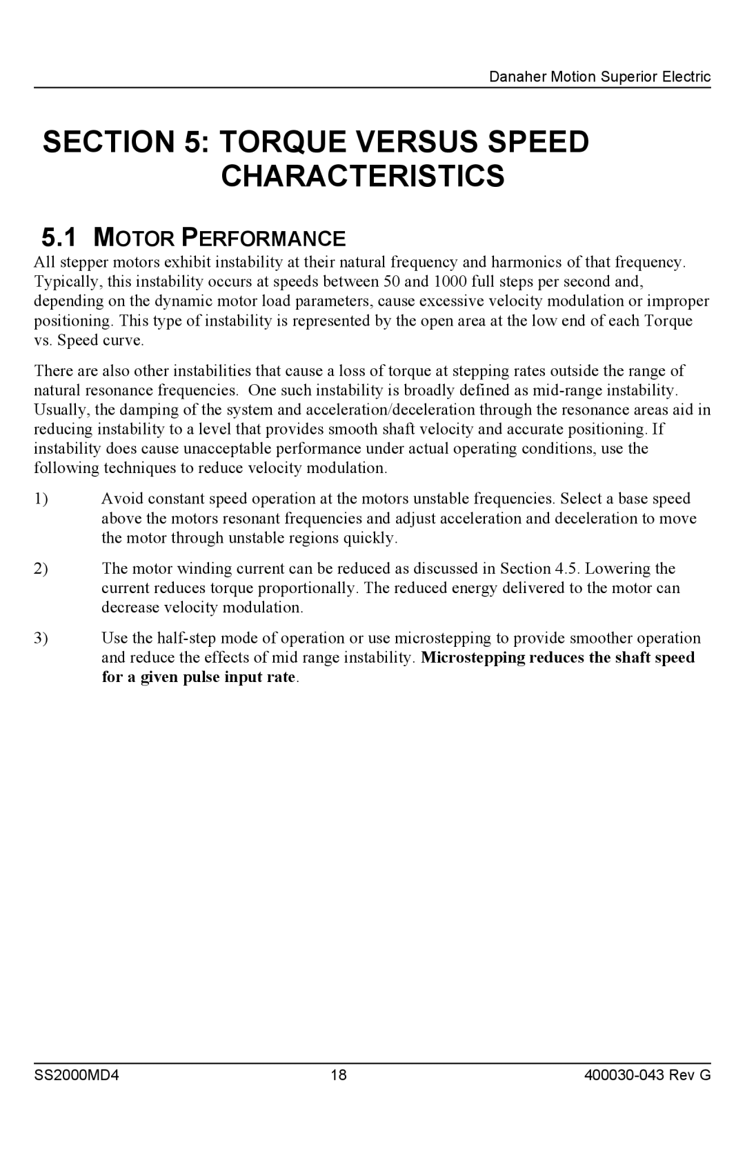 Superior SS2000MD4 installation instructions Torque Versus Speed Characteristics, Motor Performance 