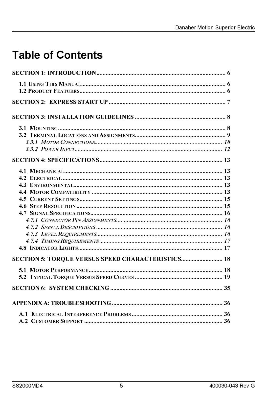 Superior SS2000MD4 installation instructions Table of Contents 