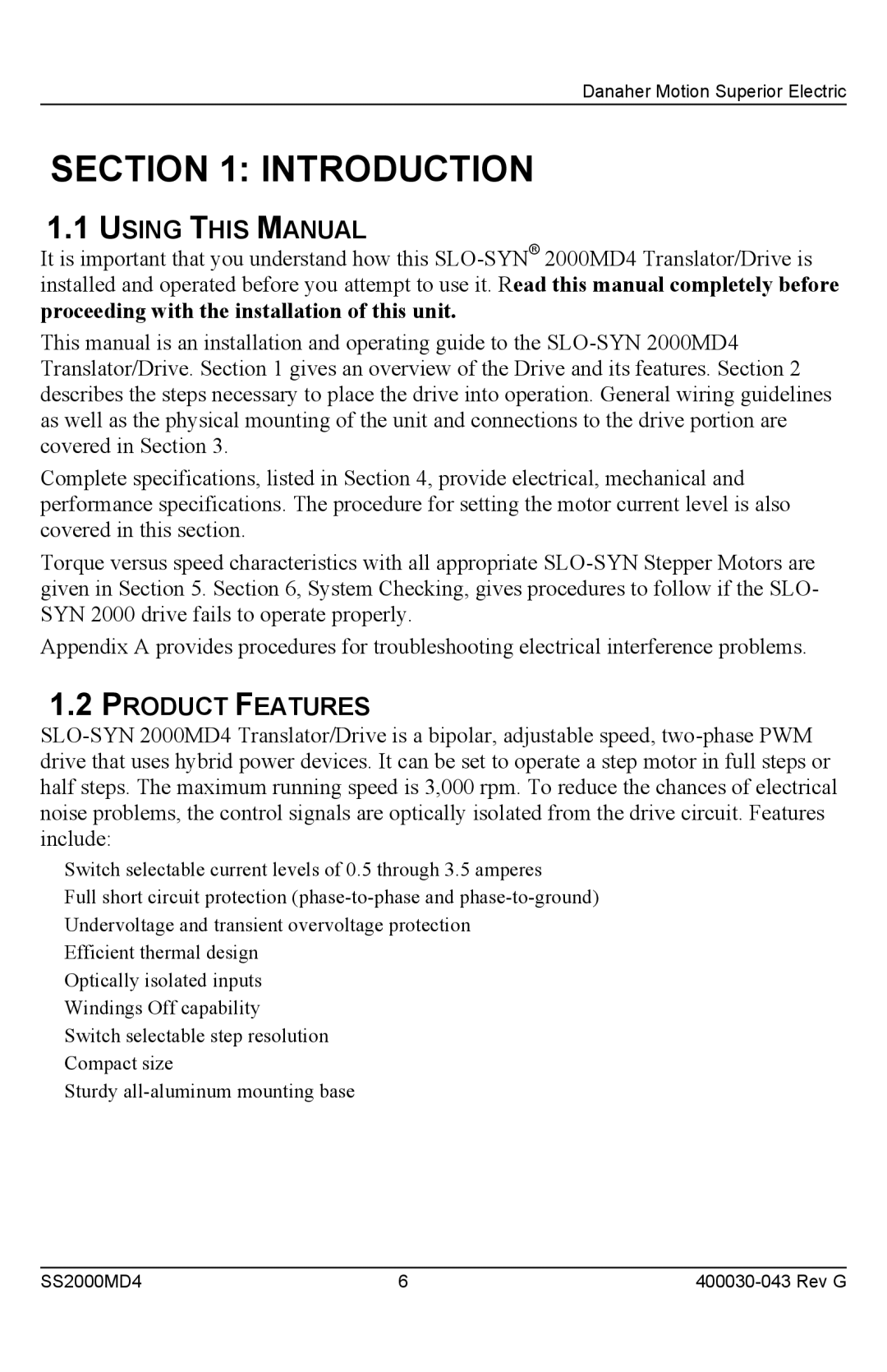 Superior SS2000MD4 installation instructions Introduction, Using this Manual, Product Features 