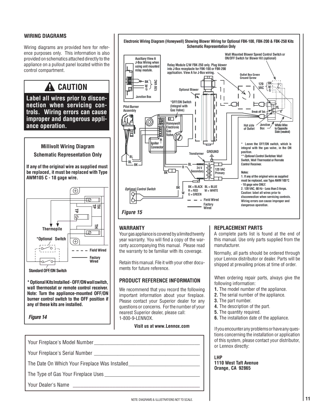 Superior SSDVT-3328CNM manual Wiring Diagrams, Millivolt Wiring Diagram, Schematic Representation Only 