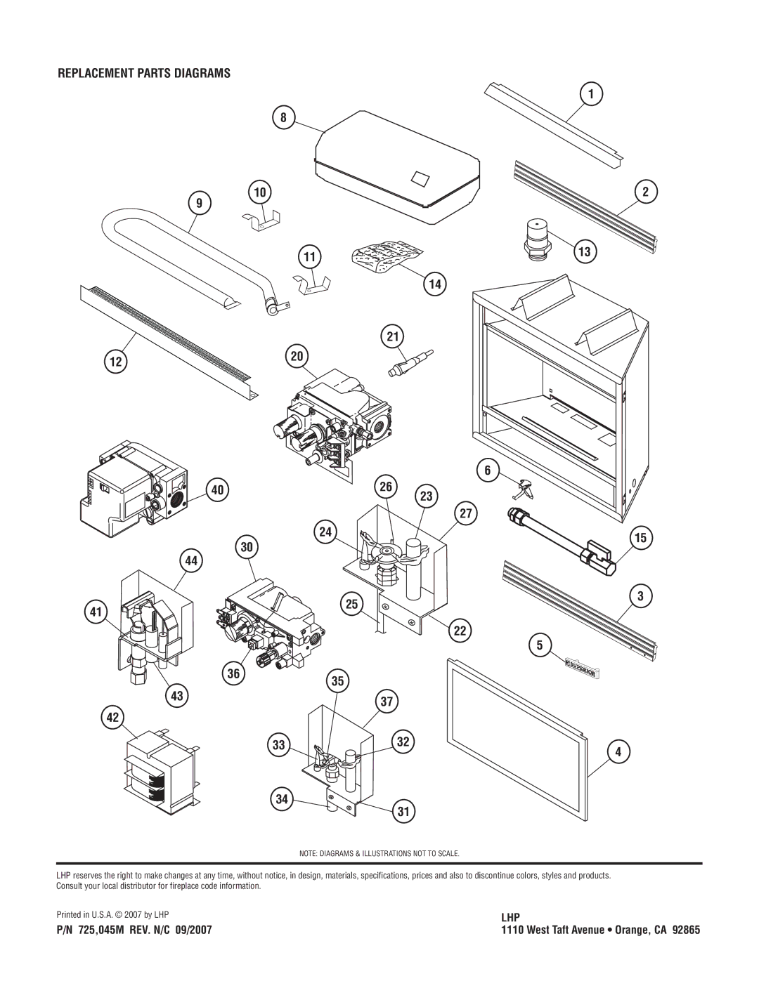 Superior SSDVT-3328CNM manual Replacement Parts Diagrams, 24 P/N 725,045M REV. N/C 09/2007, West Taft Avenue Orange, CA 