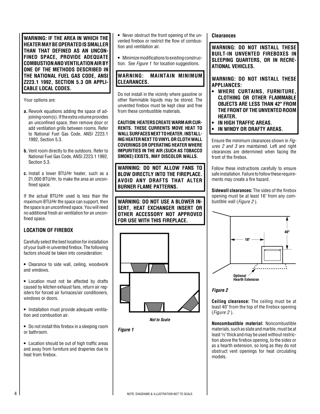 Superior UVFR-600, UVFC-600 Cable Local Codes, Location of Firebox, Clearances, High Traffic Areas Windy or Drafty Areas 