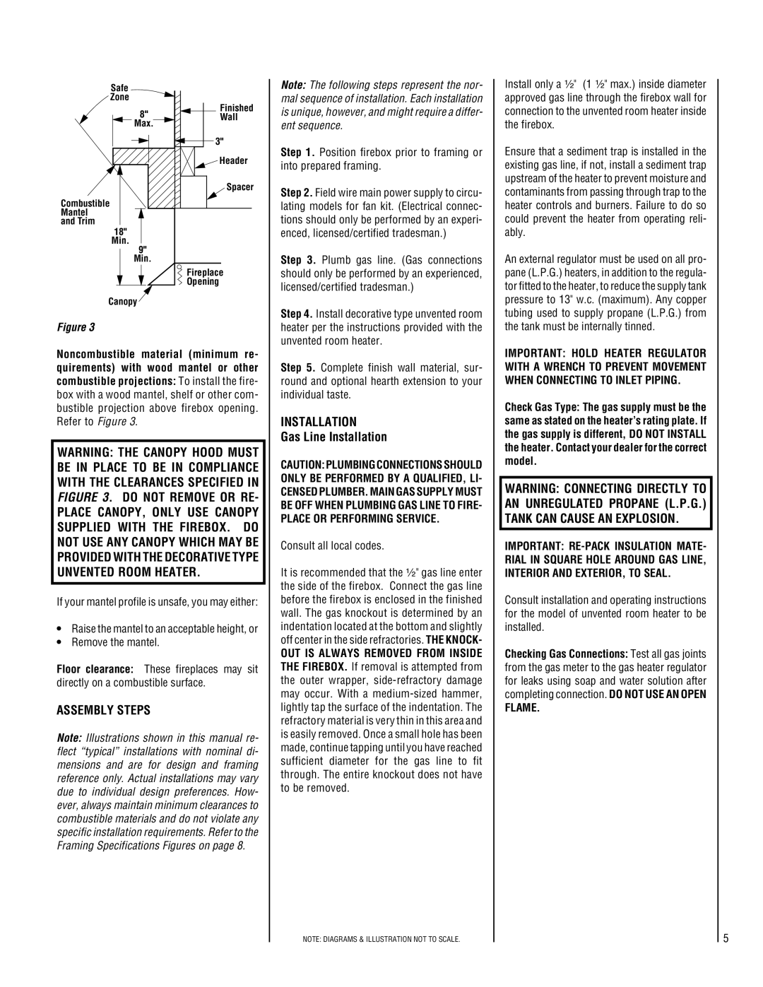 Superior UVFC-600 Assembly Steps, Gas Line Installation, Position firebox prior to framing or into prepared framing 