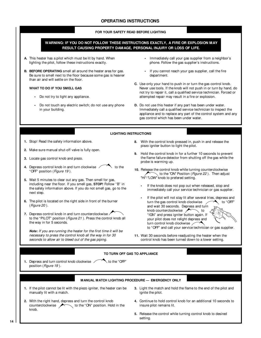 Superior VFGL-24MSP-4 SERIES* Operating Instructions, Stop! Read the safety information above, OFF position Figure 