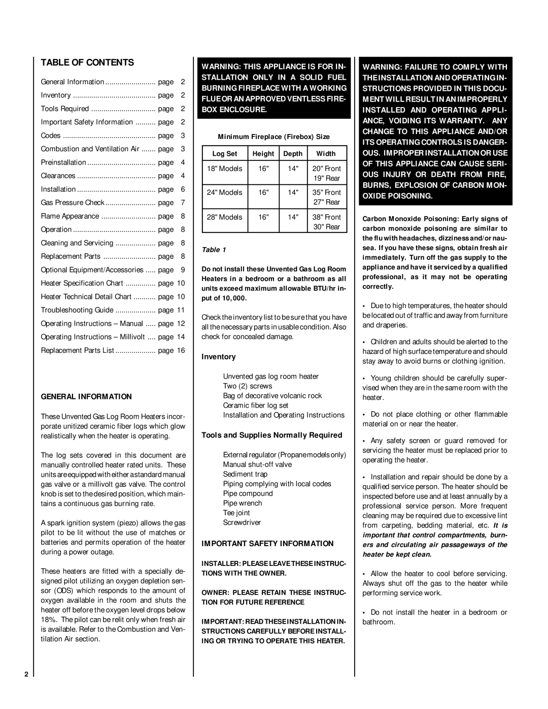 Superior VFGL-24MSP-4 SERIES*, VFGL-28MSN-4 SERIES*, VFGL-28VSN-4 SERIES, VFGL-18VSP-4 SERIES dimensions Table of Contents 