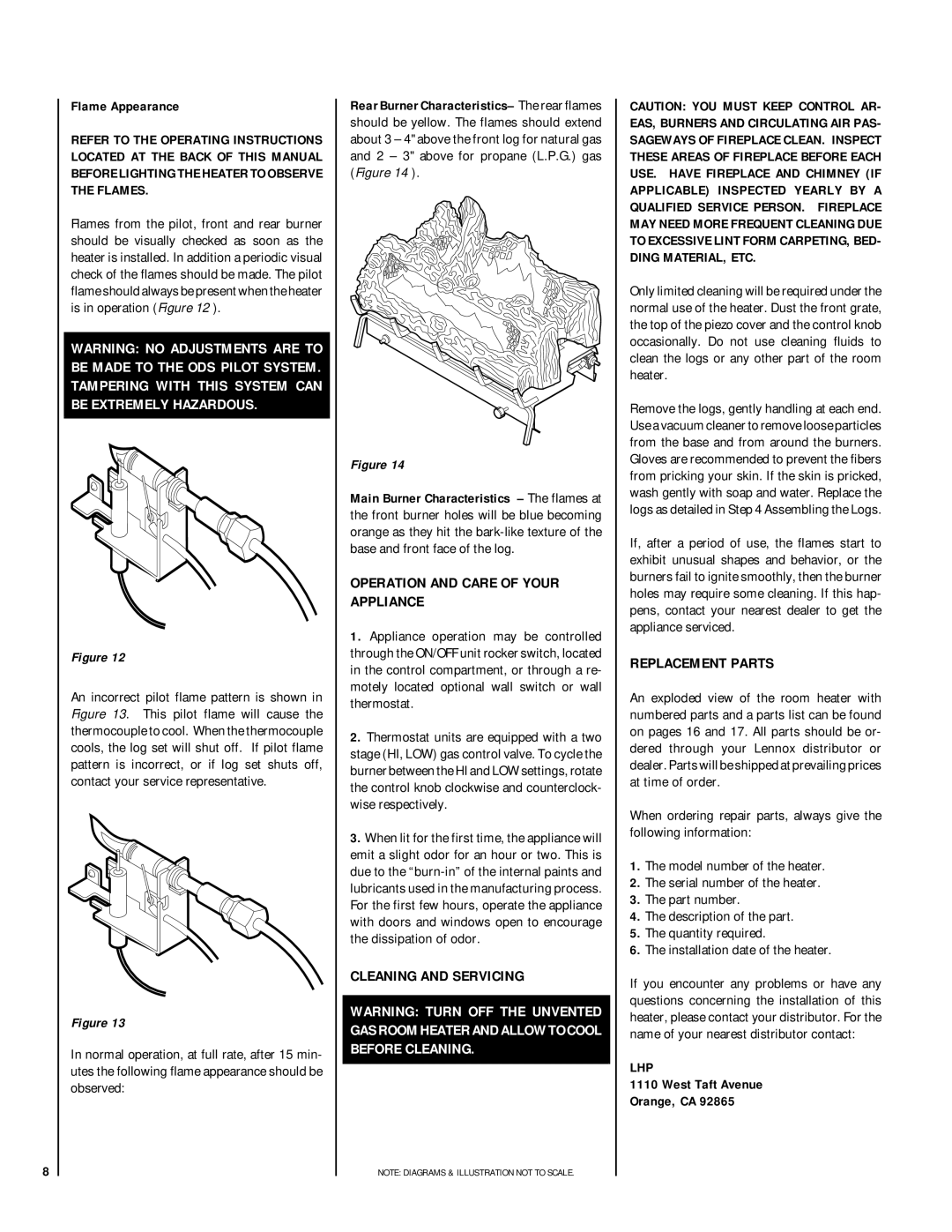 Superior VFGL-18VSN-4 SERIES Operation and Care of Your Appliance, Cleaning and Servicing, Replacement Parts, Lhp 