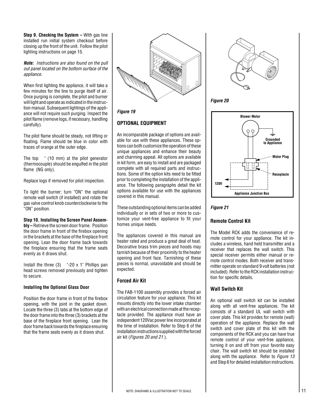 Superior VFPF-CMN-2, VFST-CMP-2, VFPF-CMP-2 Optional Equipment, Forced Air Kit, Remote Control Kit, Wall Switch Kit 