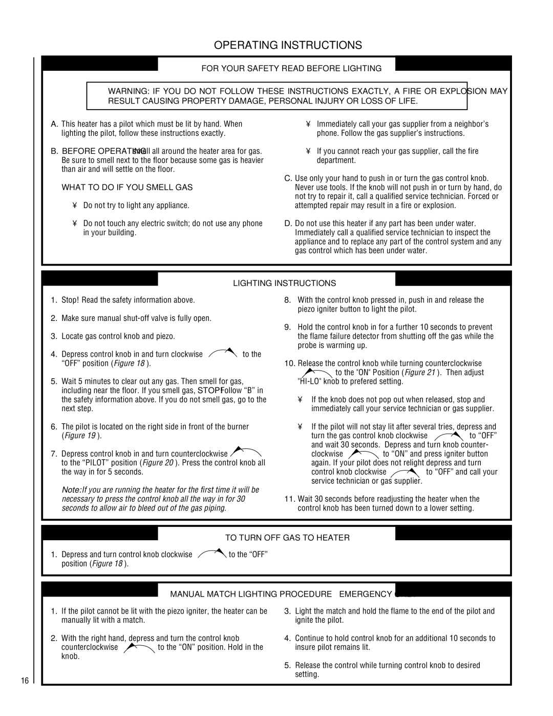 Superior VFST-CMP-2 Operating Instructions, What to do if YOU Smell GAS, Lighting Instructions, To Turn OFF GAS to Heater 