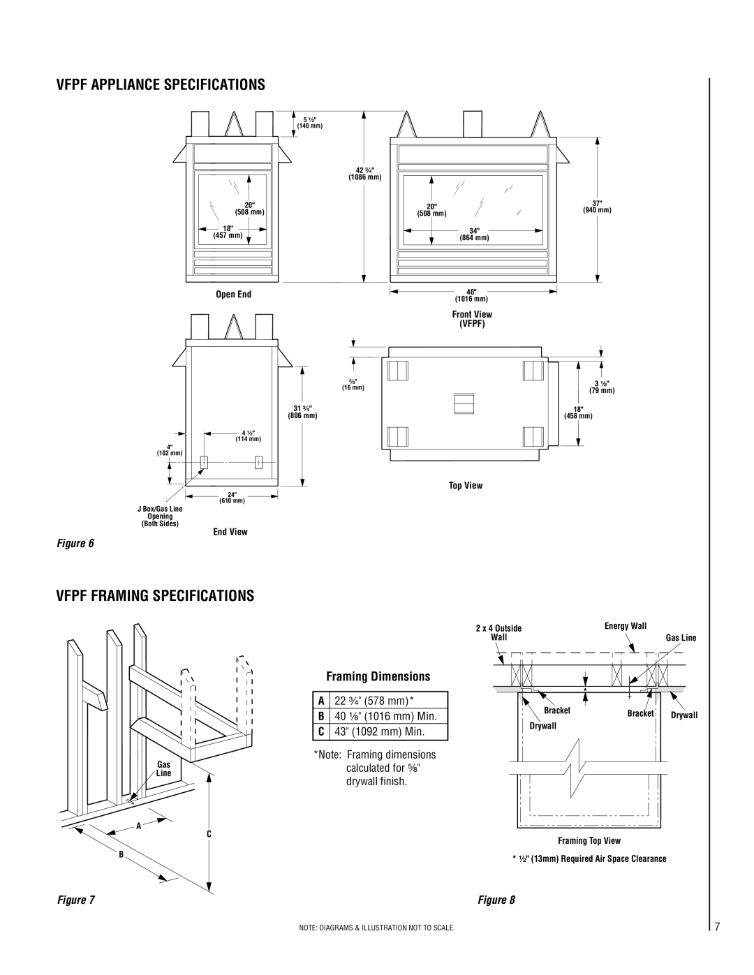 Superior VFPF-CMN-2, VFST-CMP-2, VFPF-CMP-2 Vfpf Framing Specifications, ³⁄₄ 578 mm, ¹⁄₈ 1016 mm Min, 43 1092 mm Min 