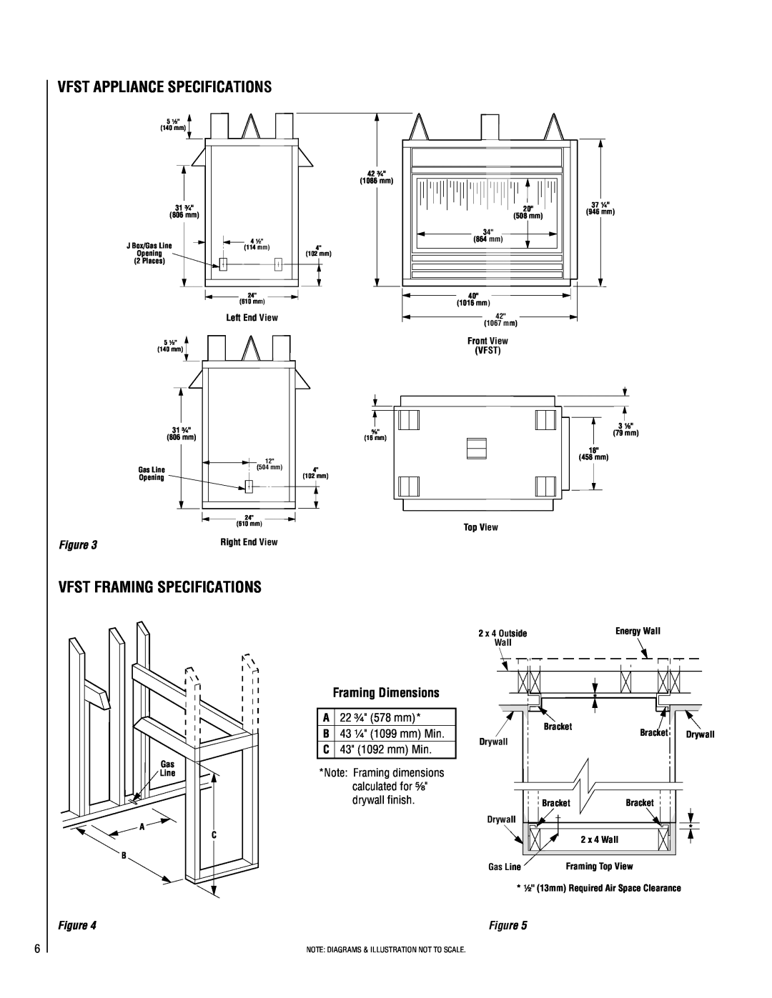 Superior VFST-CMN-2 Vfst Appliance Specifications, Vfst Framing Specifications, Framing Dimensions, A 22 ³⁄₄ 578 mm 