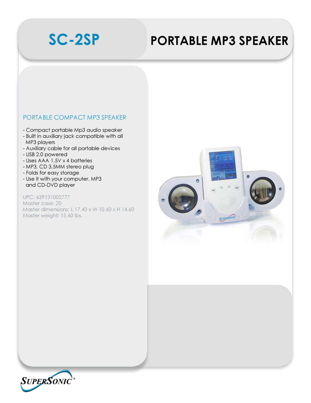 Supersonic SC-2SP dimensions Portable MP3 Speaker, Portable Compact MP3 Speaker 