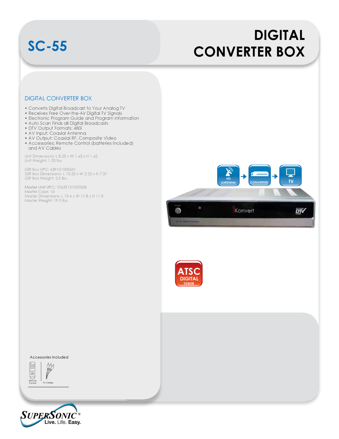 Supersonic SC-55-SVID dimensions Digital Converter BOX 