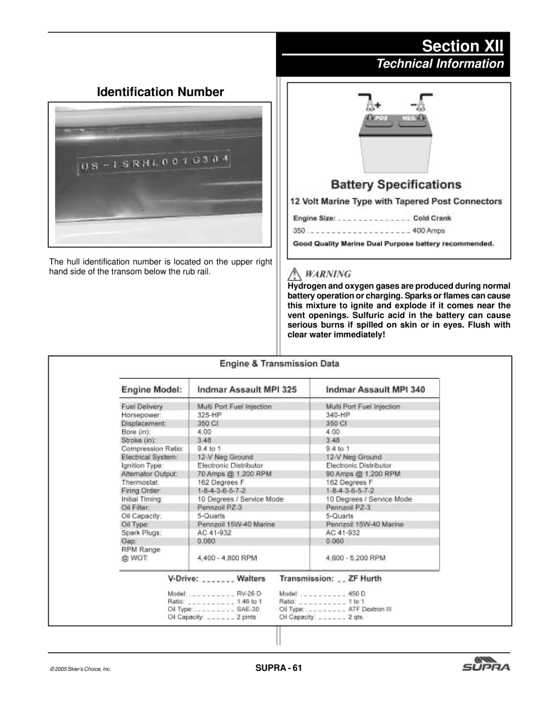 Supra COMP LTS, SUNSPORT 24V, SUNSPORT 22V, LAUNCH LTS, LAUNCH 24SSV, LAUNCH 21V Identification Number, Technical Information 