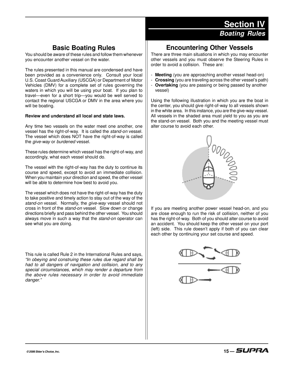 Supra THE LOGO, SUPRA manual Basic Boating Rules, Encountering Other Vessels, Review and understand all local and state laws 