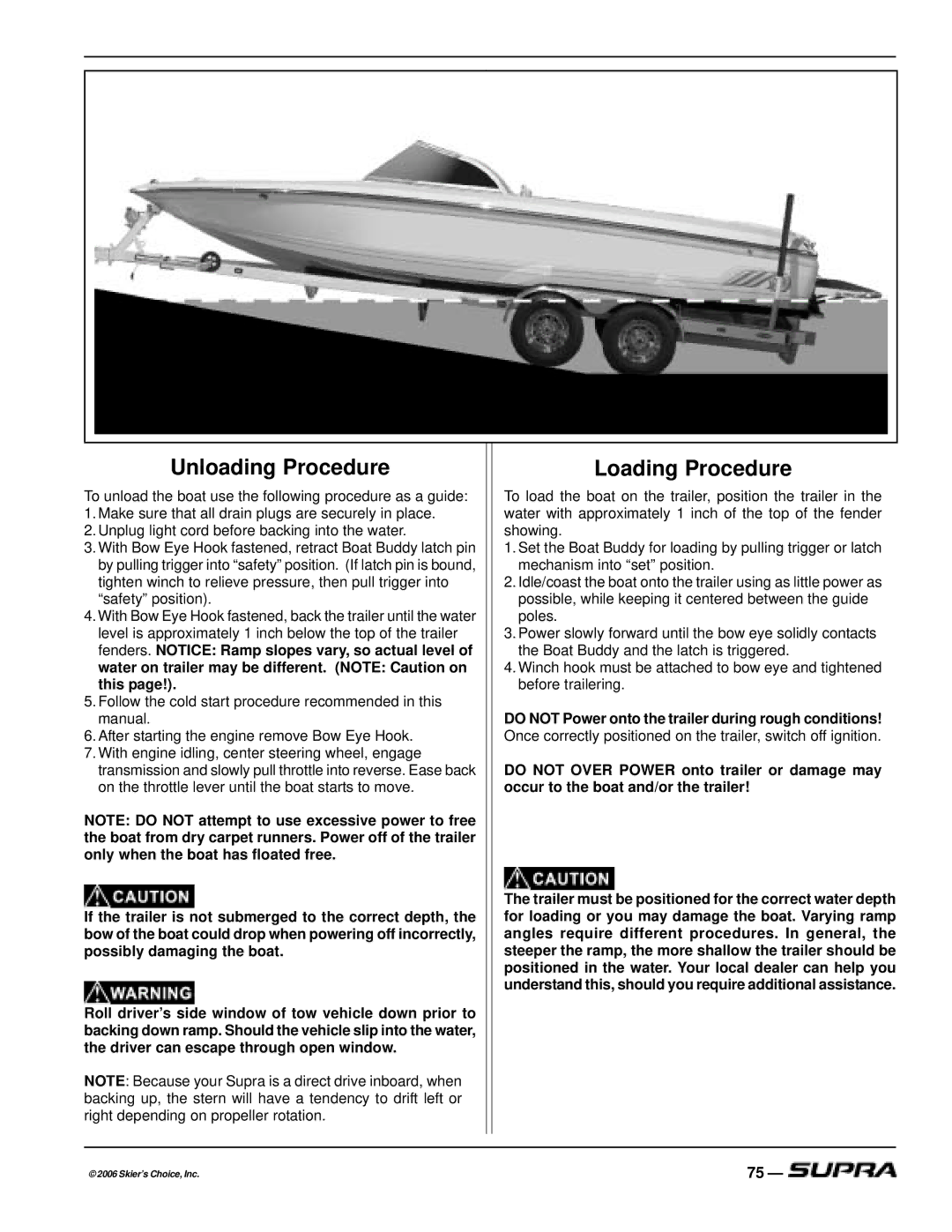 Supra THE LOGO, SUPRA manual Unloading Procedure, Loading Procedure 