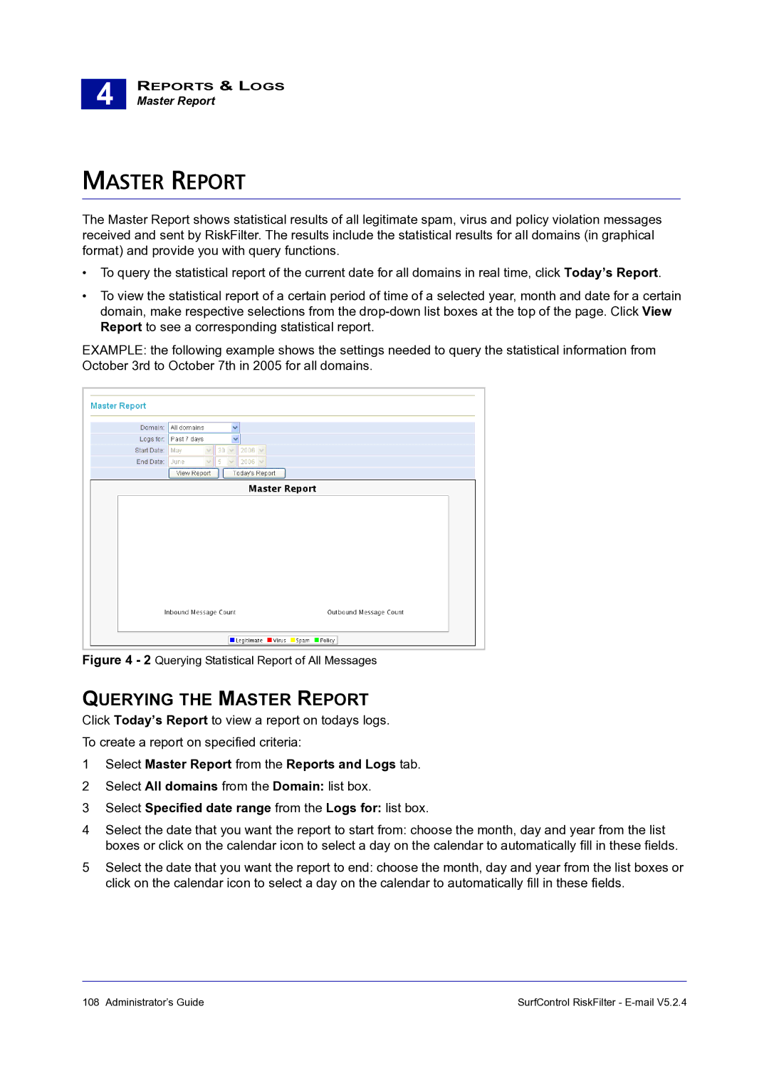 Surf Control 5.2.4 manual Querying the Master Report, Select Master Report from the Reports and Logs tab 