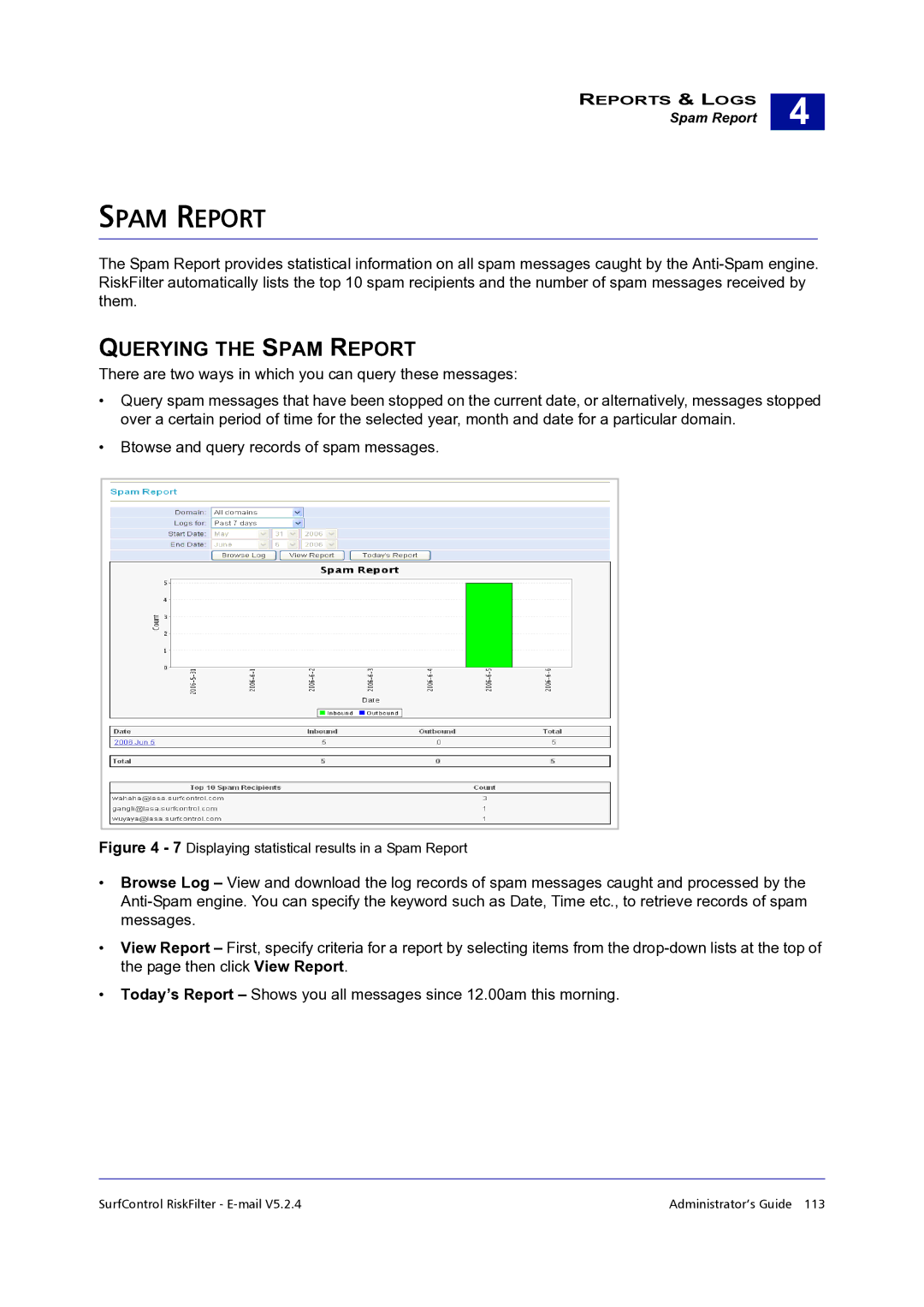 Surf Control 5.2.4 manual Querying the Spam Report 