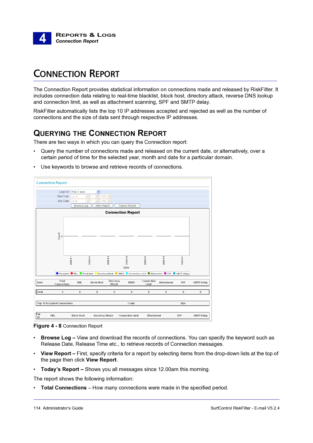 Surf Control 5.2.4 manual Querying the Connection Report 