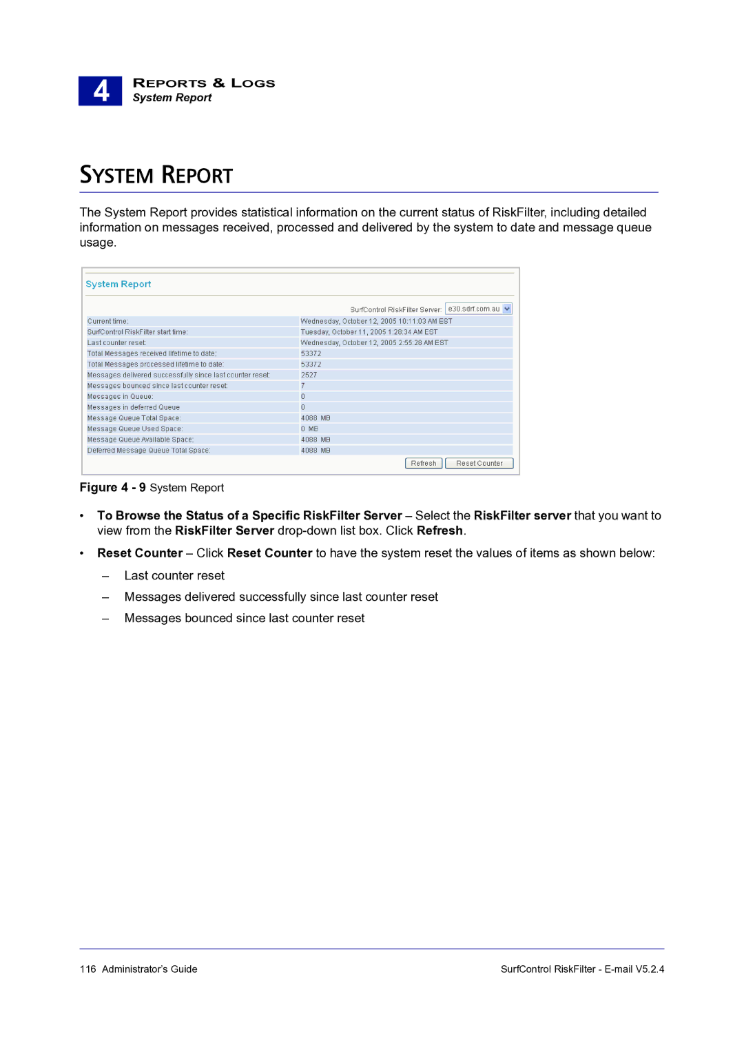 Surf Control 5.2.4 manual System Report 