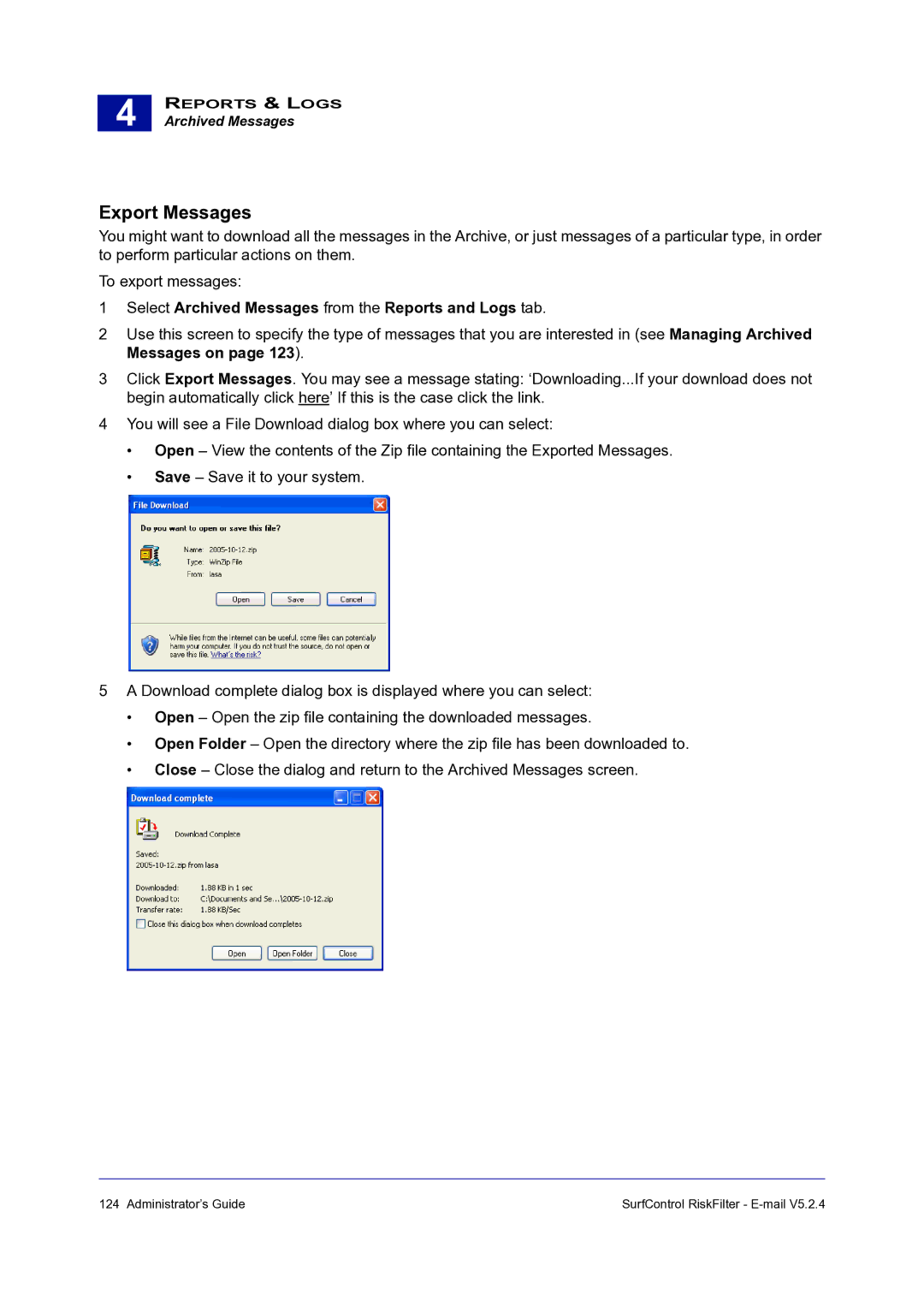 Surf Control 5.2.4 manual Export Messages 