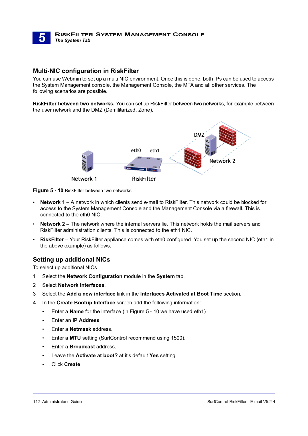 Surf Control 5.2.4 manual Multi-NIC configuration in RiskFilter, Setting up additional NICs, Enter an IP Address 