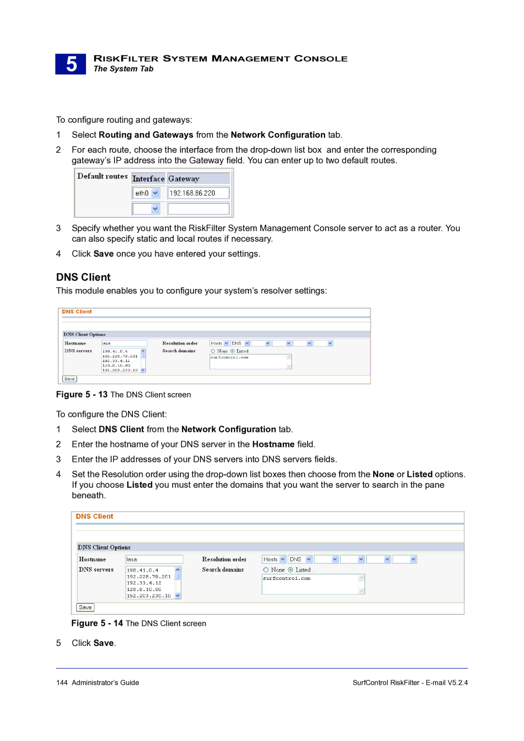 Surf Control 5.2.4 manual Select DNS Client from the Network Configuration tab 