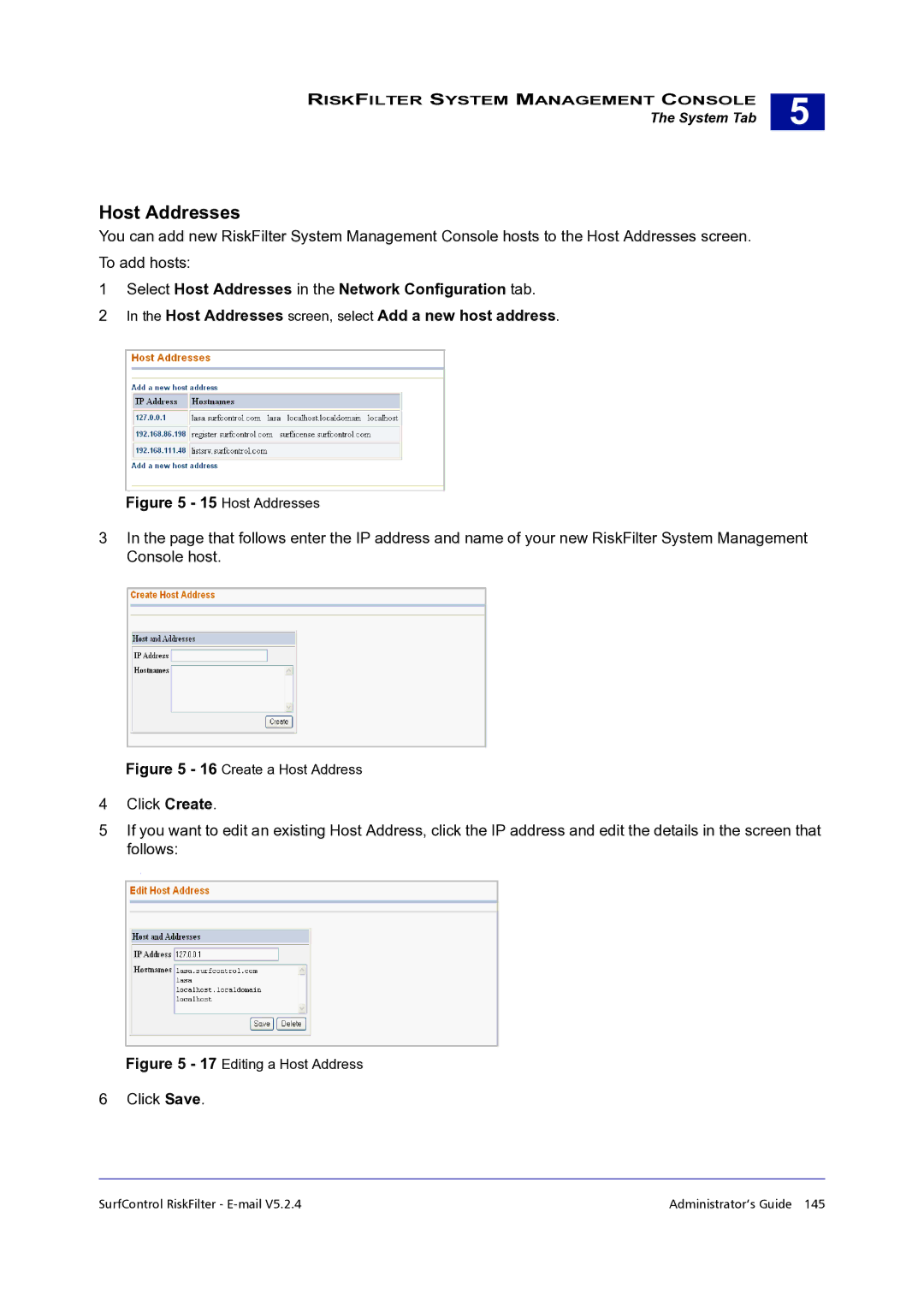 Surf Control 5.2.4 manual Host Addresses 