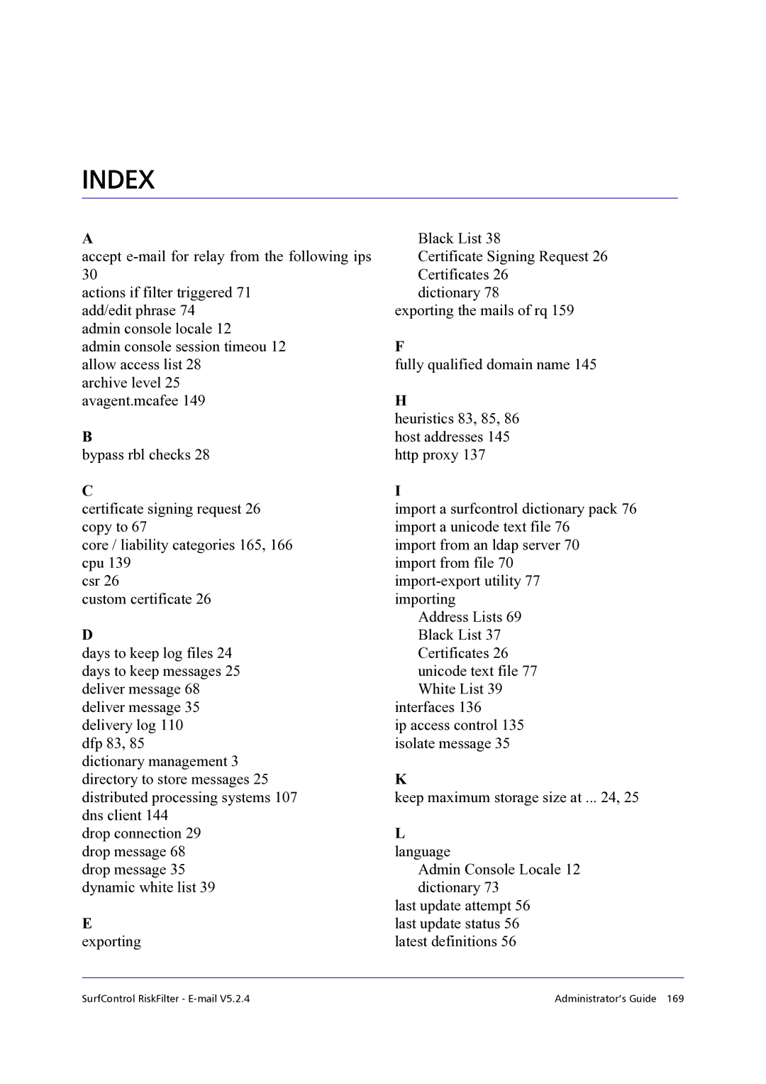 Surf Control 5.2.4 manual Index 