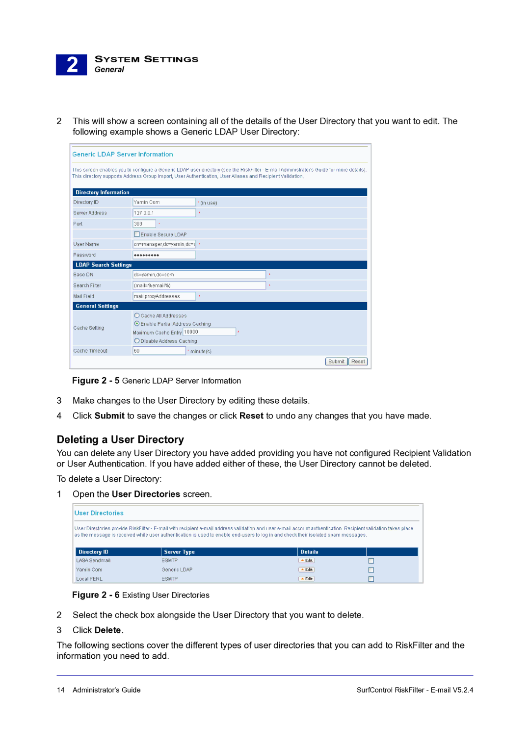 Surf Control 5.2.4 manual Deleting a User Directory, Open the User Directories screen 