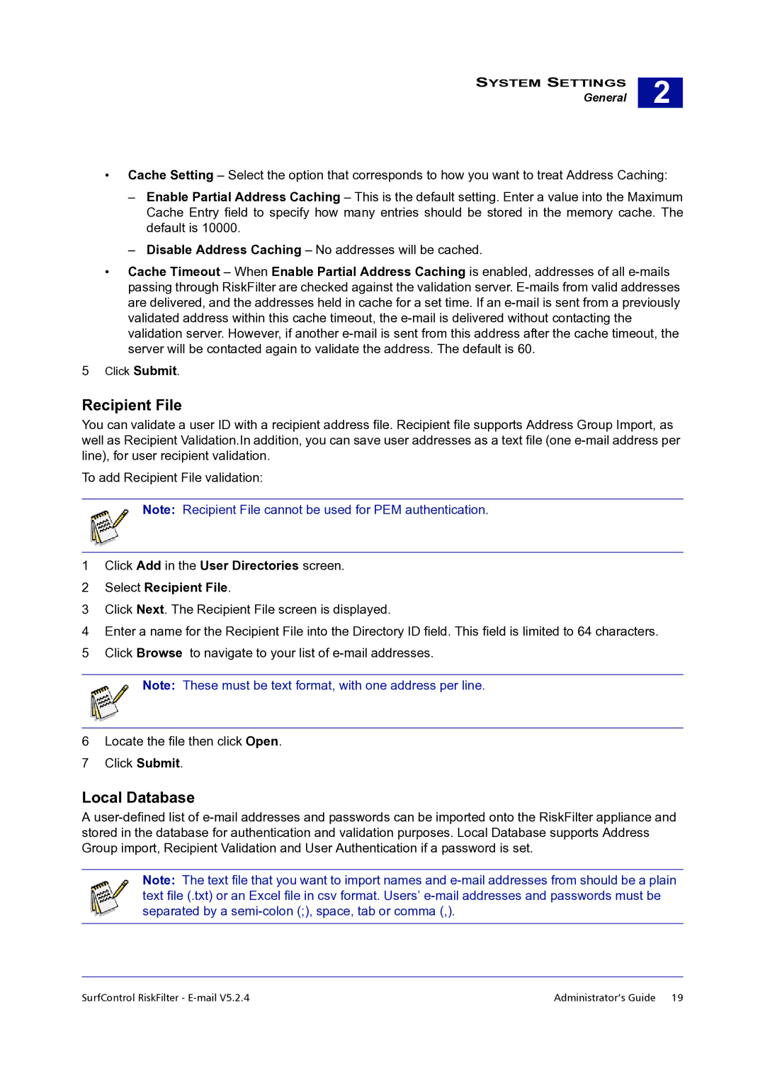 Surf Control 5.2.4 manual Recipient File, Local Database 