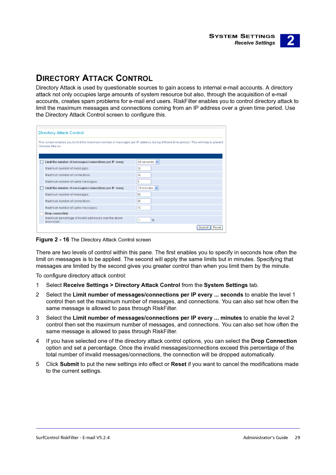 Surf Control 5.2.4 manual The Directory Attack Control screen 