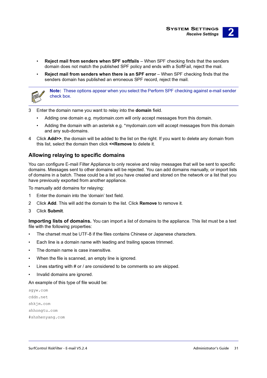 Surf Control 5.2.4 manual Allowing relaying to specific domains 