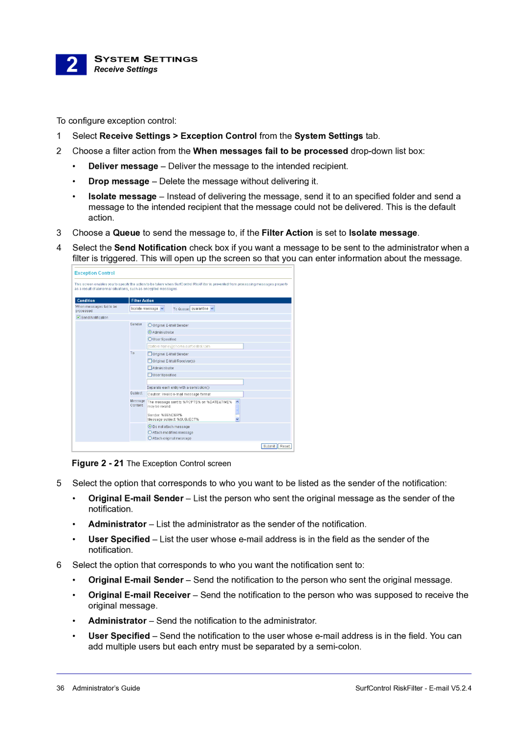 Surf Control 5.2.4 manual To configure exception control 