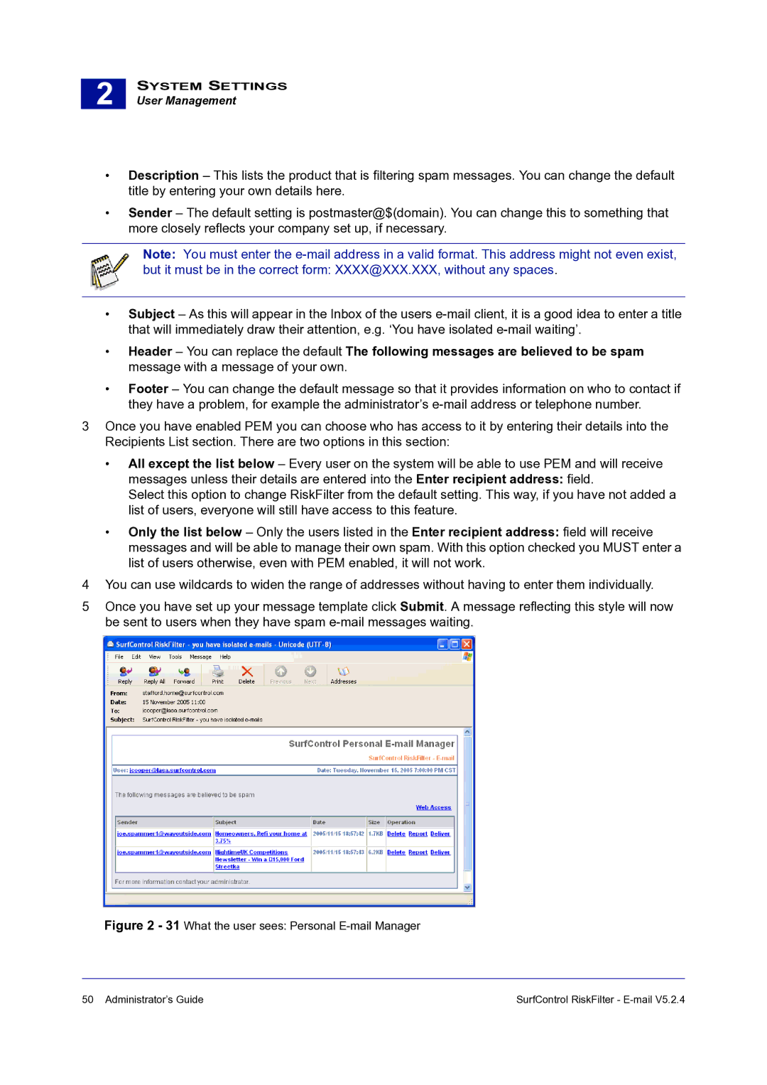 Surf Control 5.2.4 manual What the user sees Personal E-mail Manager 