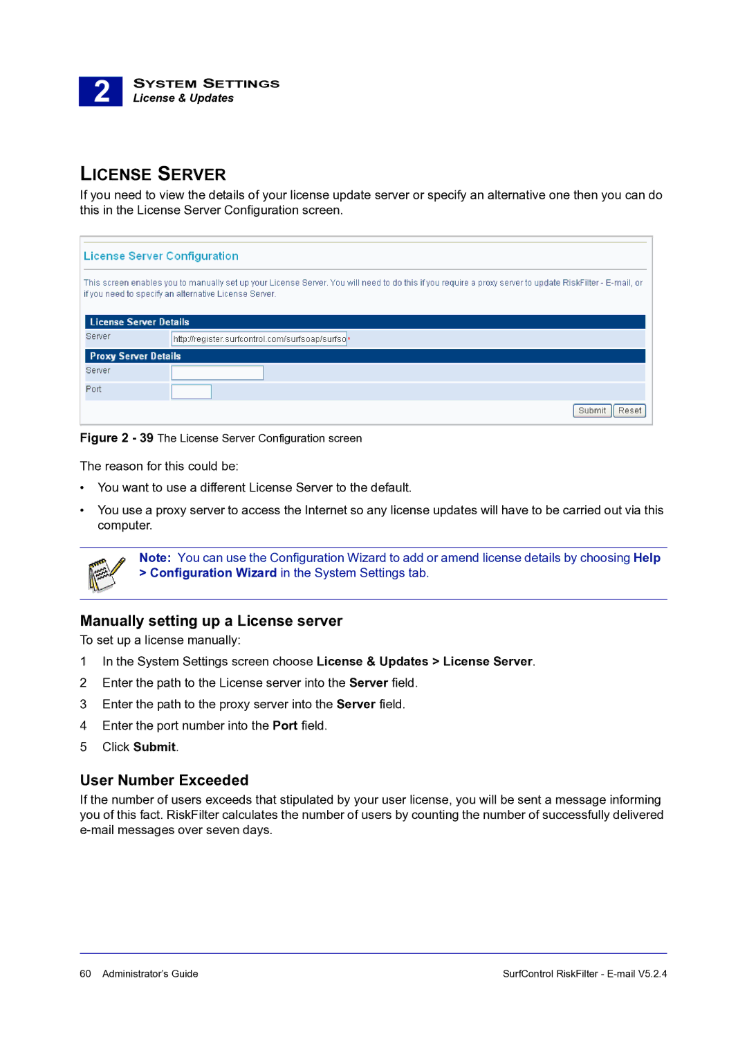 Surf Control 5.2.4 manual License Server, User Number Exceeded 
