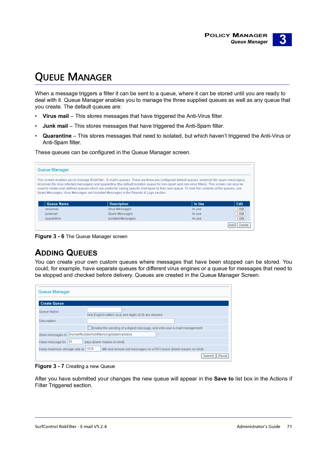 Surf Control 5.2.4 manual Queue Manager, Adding Queues 