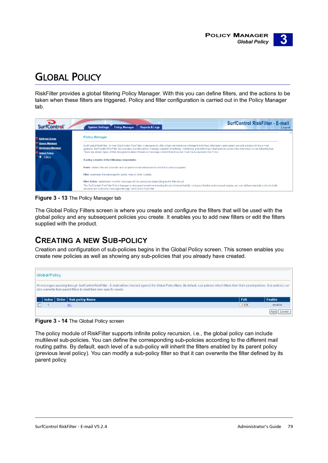 Surf Control 5.2.4 manual Global Policy, Creating a NEW SUB-POLICY 