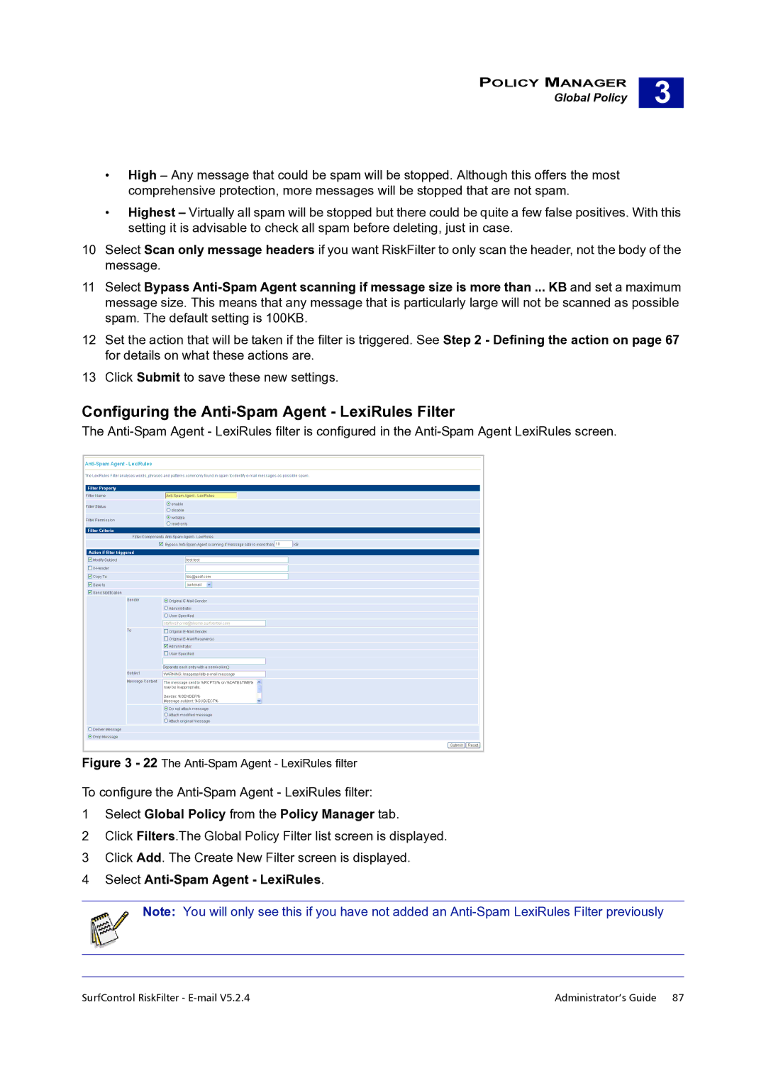 Surf Control 5.2.4 manual Configuring the Anti-Spam Agent LexiRules Filter, Select Anti-Spam Agent LexiRules 