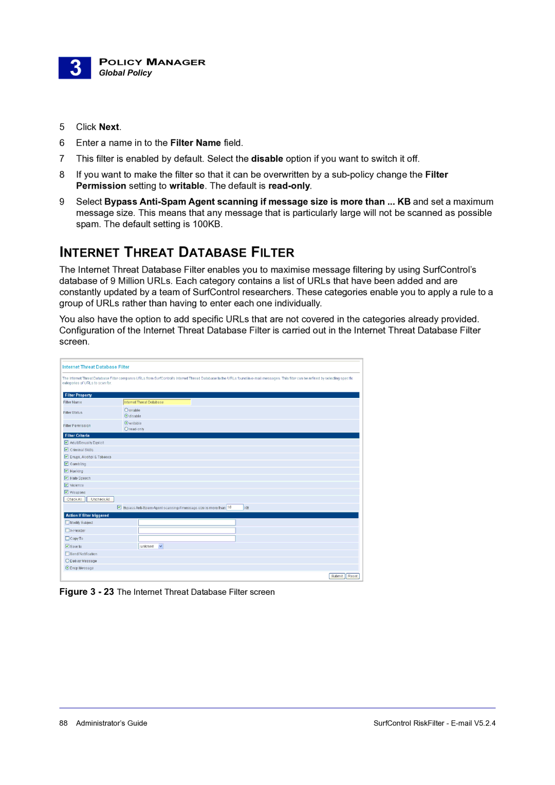 Surf Control 5.2.4 manual The Internet Threat Database Filter screen 