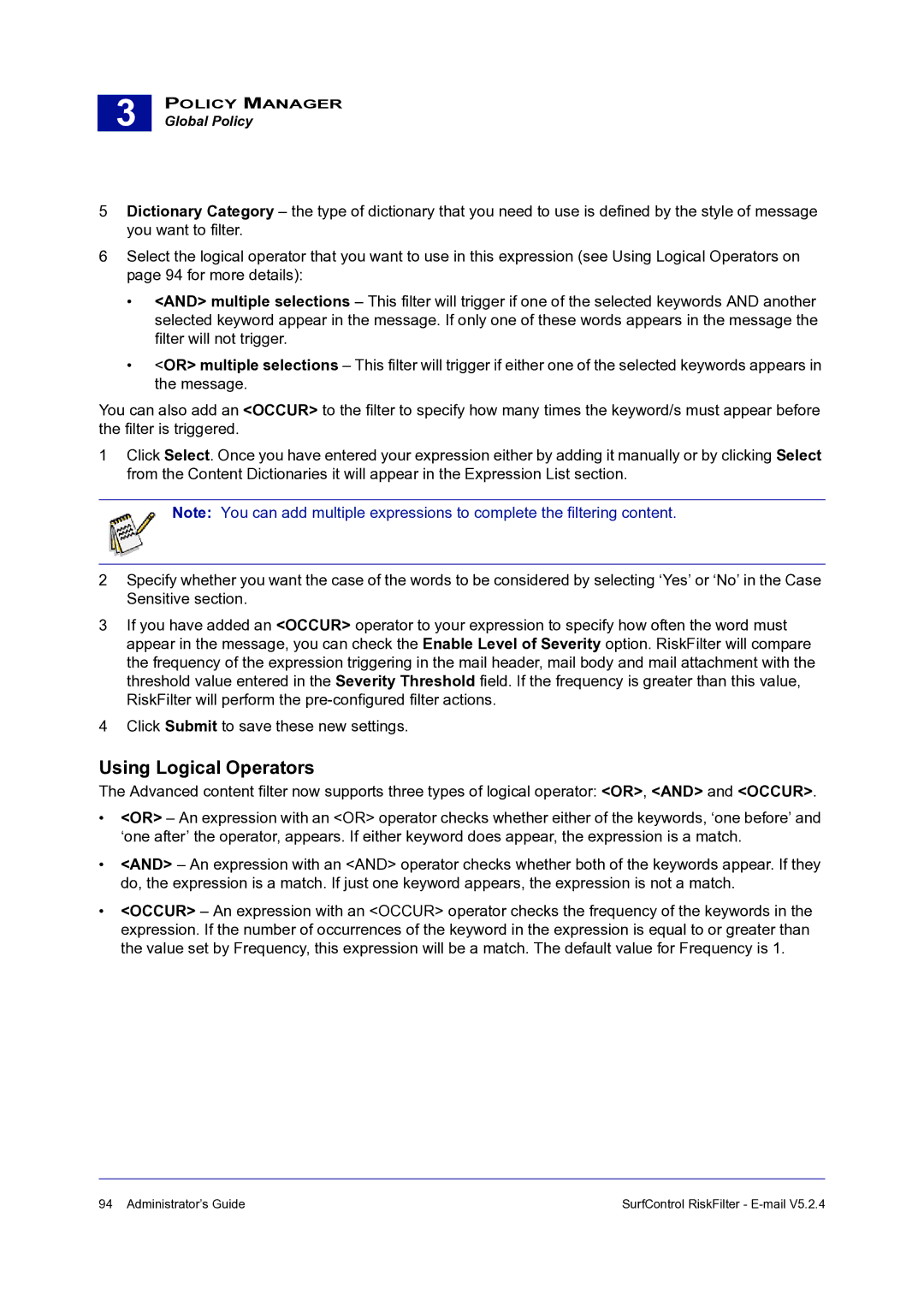 Surf Control 5.2.4 manual Using Logical Operators 