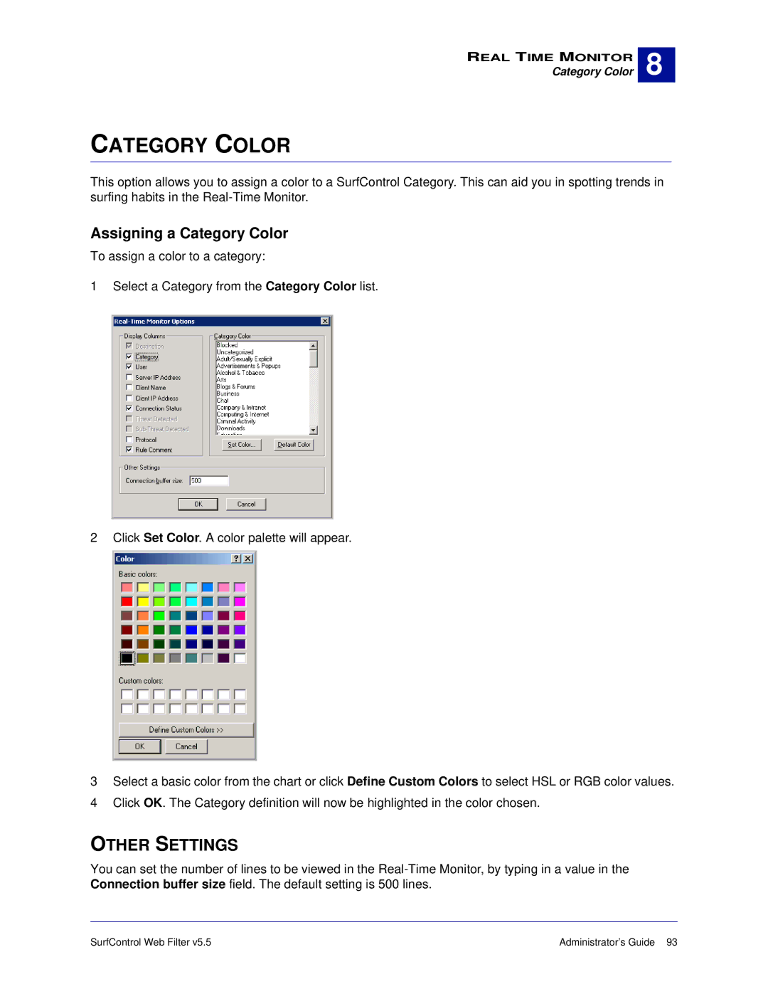 Surf Control 5.5 manual Other Settings, Assigning a Category Color 