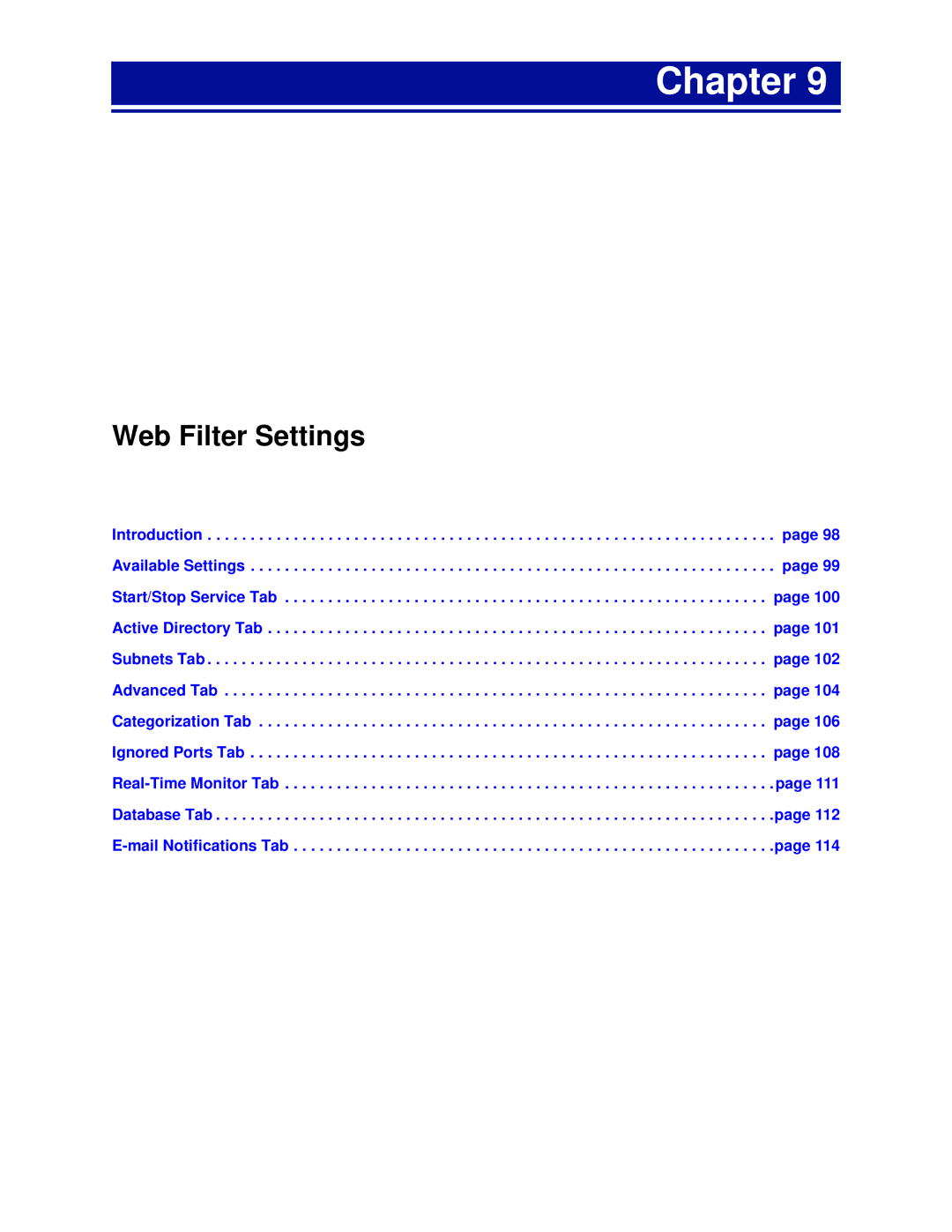 Surf Control 5.5 manual Web Filter Settings 