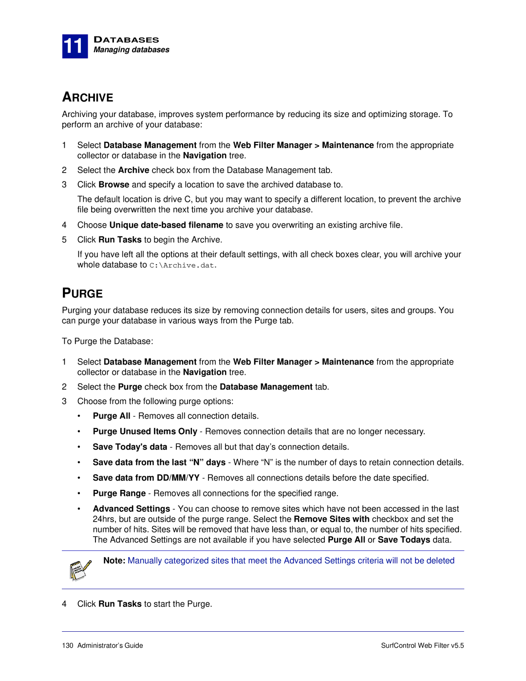Surf Control 5.5 manual Archive, Purge 