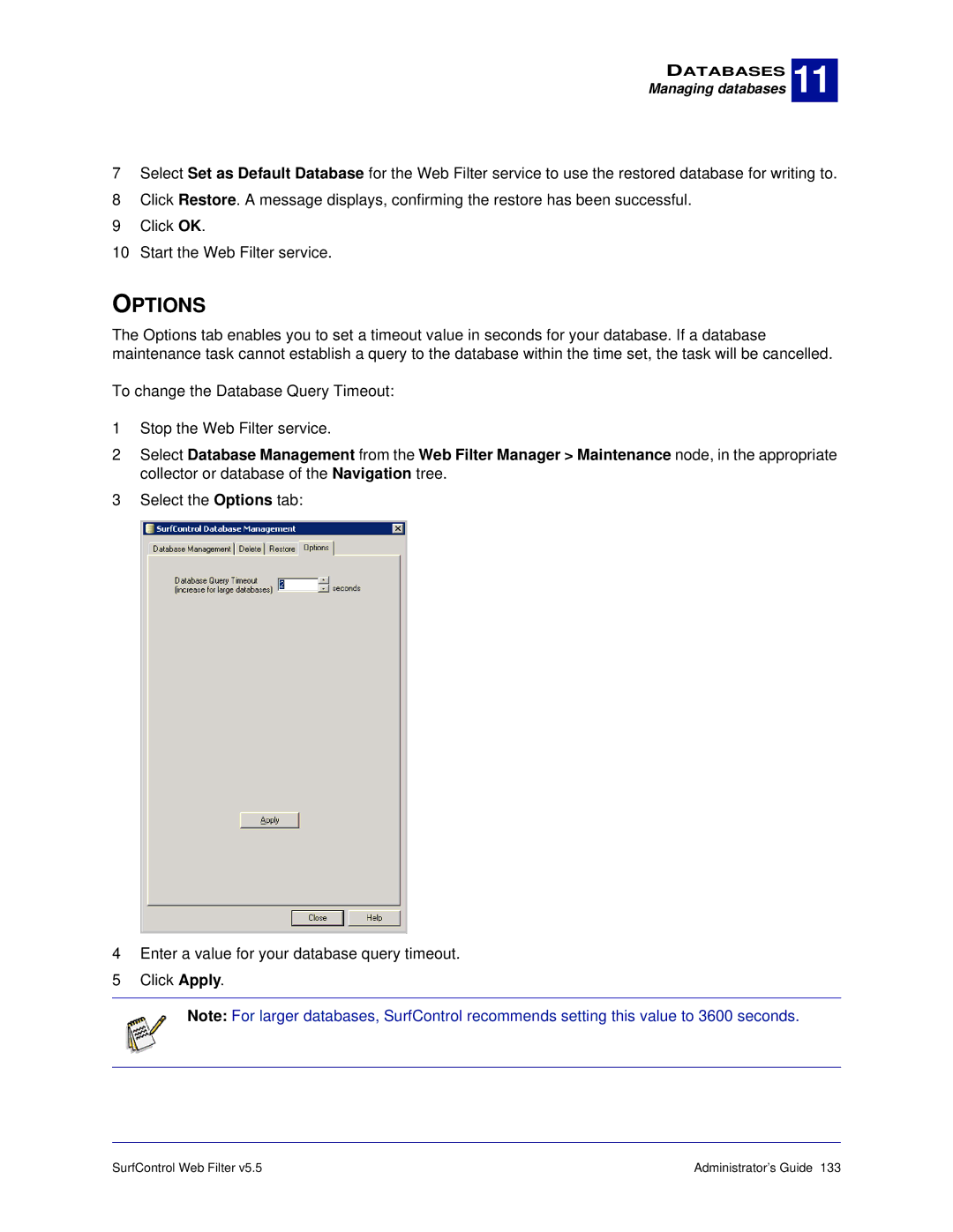 Surf Control 5.5 manual Options 