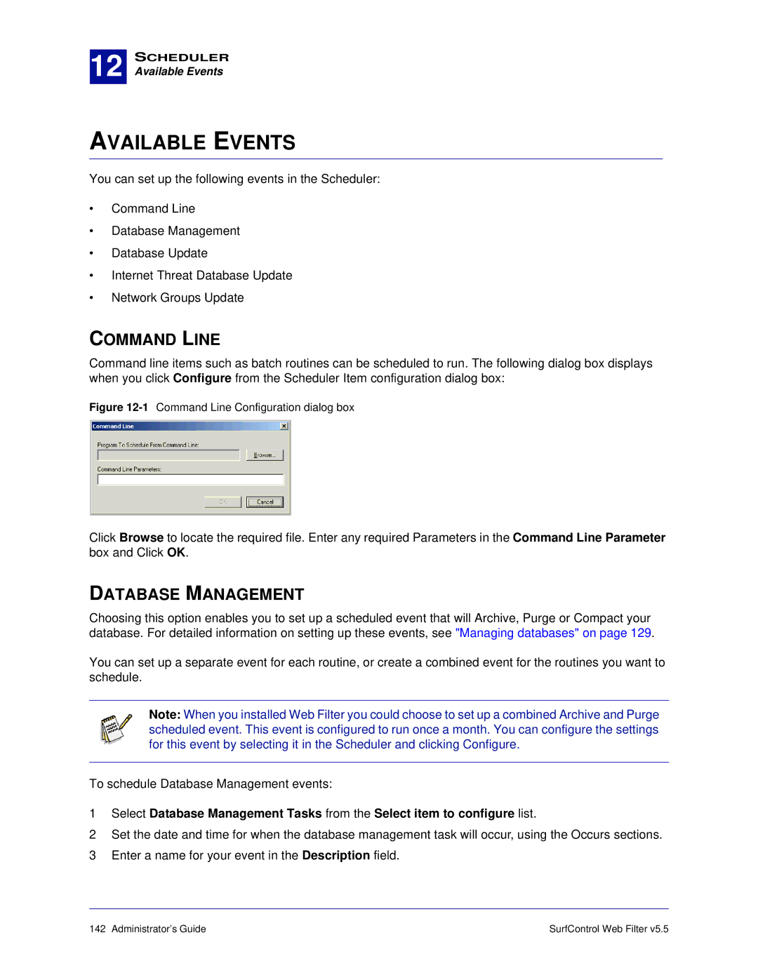 Surf Control 5.5 manual Available Events, Command Line, Database Management 