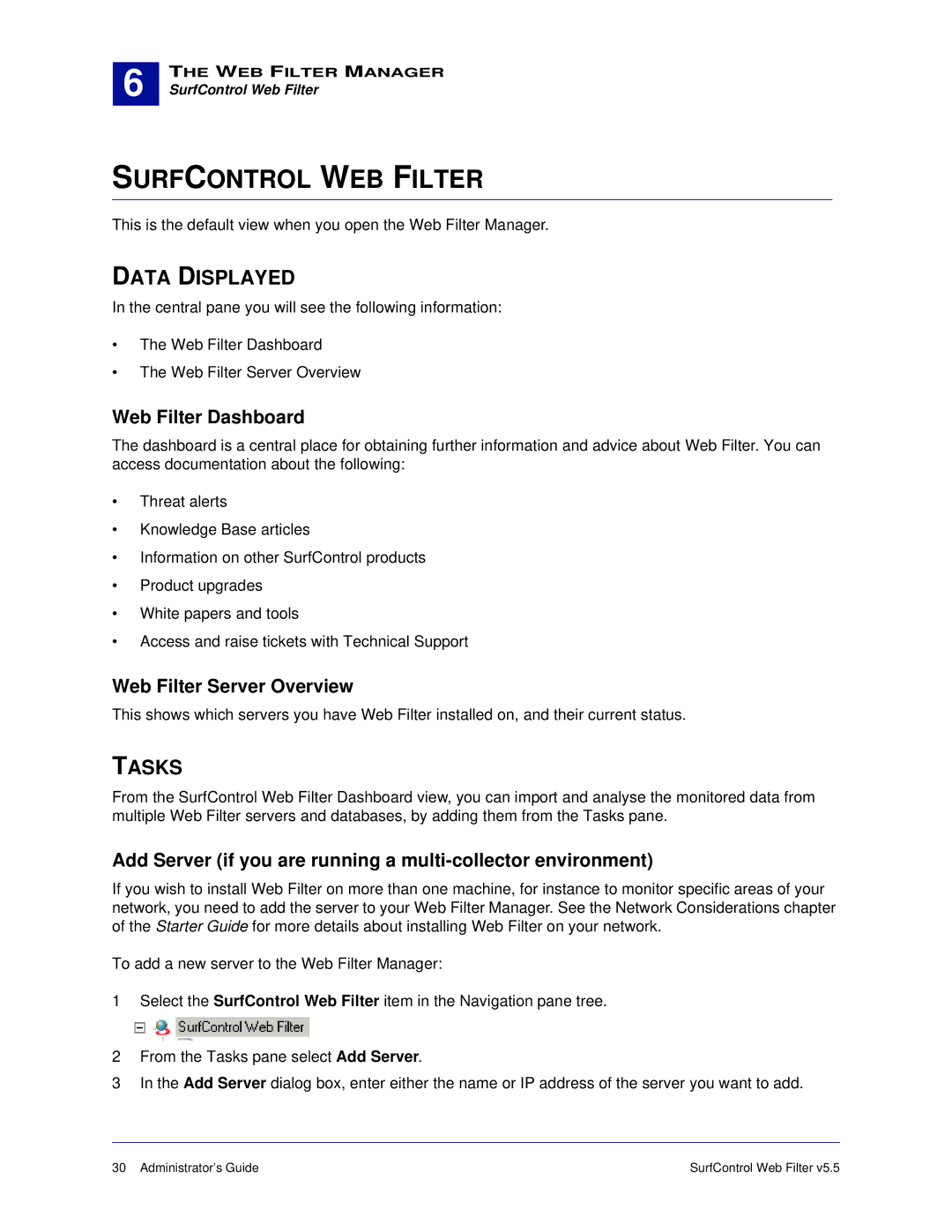 Surf Control 5.5 manual Surfcontrol WEB Filter, Data Displayed, Tasks 