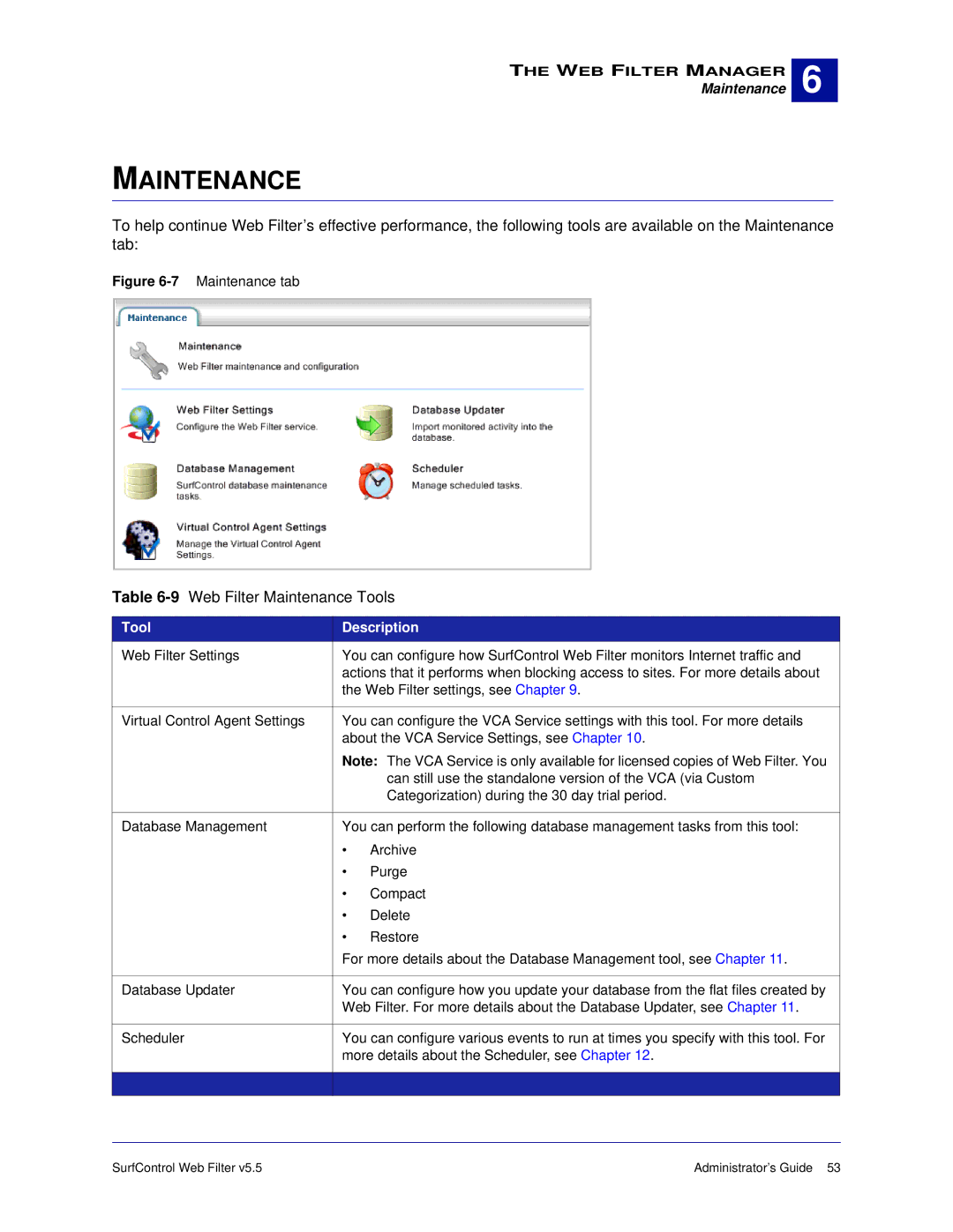 Surf Control 5.5 manual 9Web Filter Maintenance Tools 