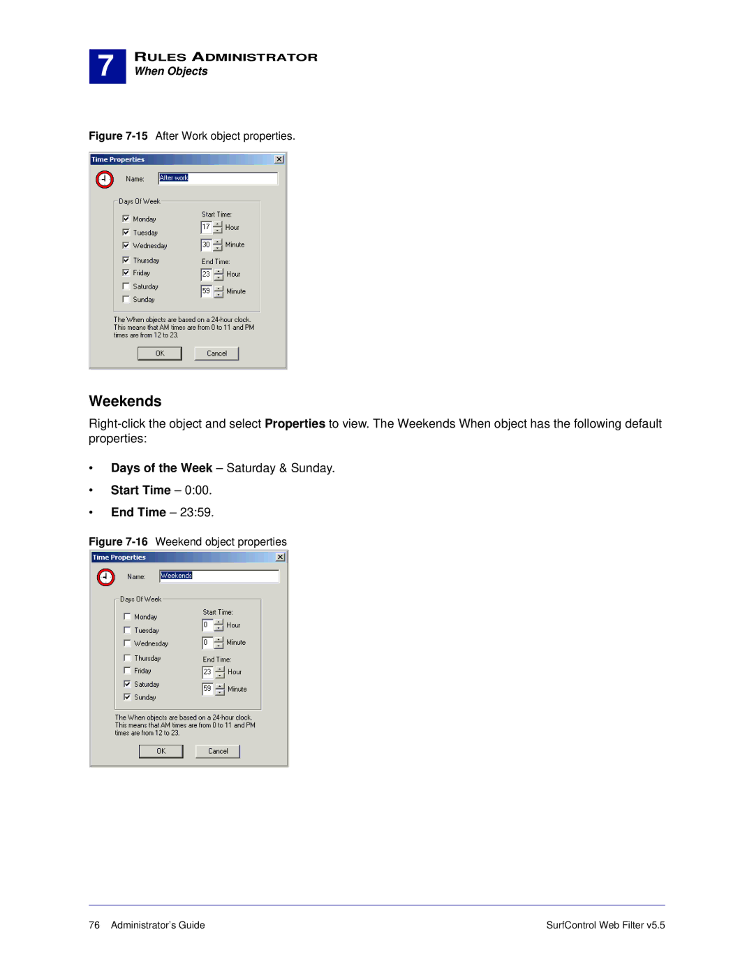 Surf Control 5.5 manual Weekends, 15After Work object properties 