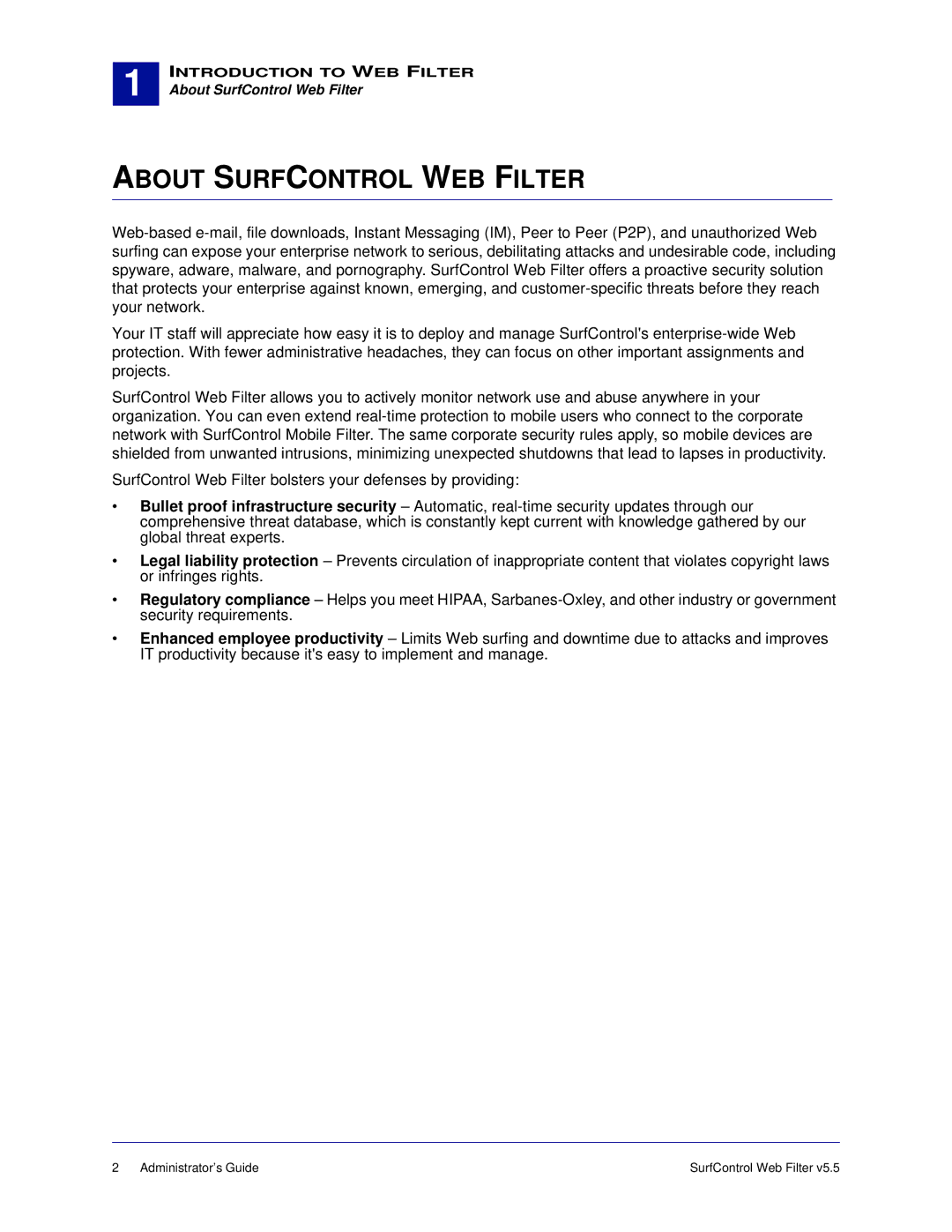 Surf Control 5.5 manual About Surfcontrol WEB Filter 